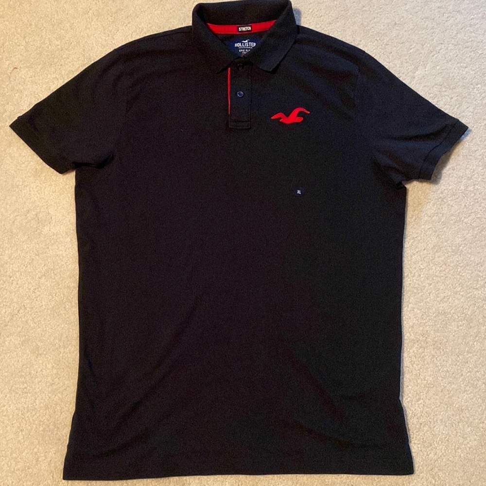 New Hollister Mens Epic Flex Stretch XL shirt polo black& red